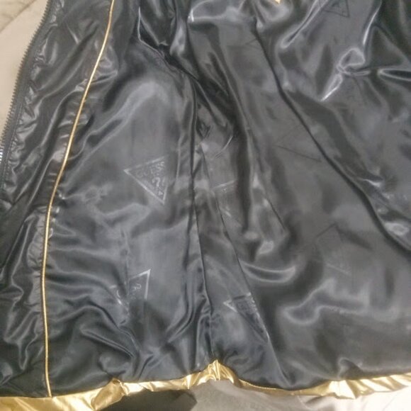 GUESS | Metallic Gold Hooded Puffer Winter Fall Jacket Quilted Snow Coat XS - Picture 9 of 16